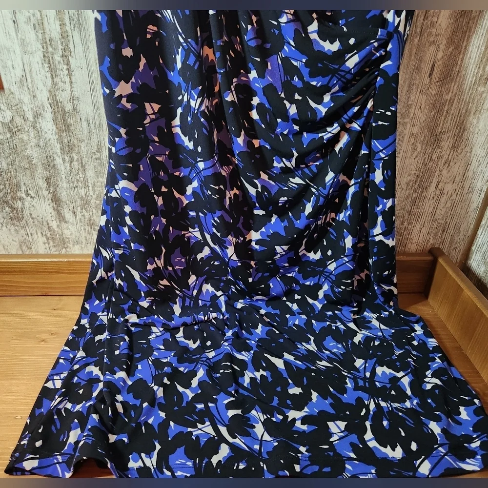 Jones New York Black and Blue Patterned Midi Dress
